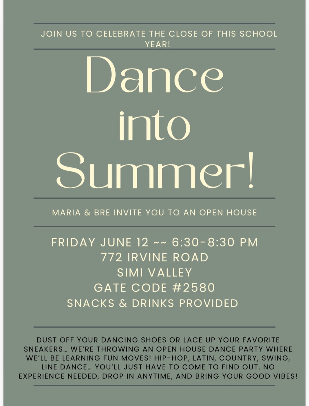 Dance into Summer open house flyer
